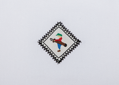 Pukka beanie label shape,diamond with zig-zag stitch