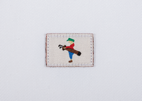 Pukka beanie label shape, square corner rectangle with jump stitch