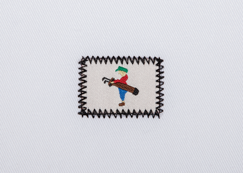 Pukka beanie label shape, rectangle with zig-zag stitch