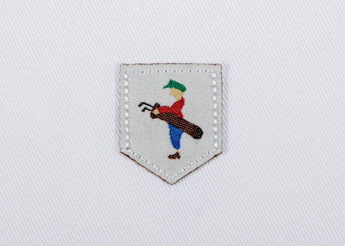 Pukka beanie label shape, shield with jump stitch