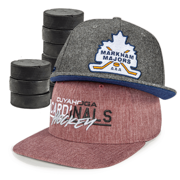 A stack of custom hockey hats from Pukka