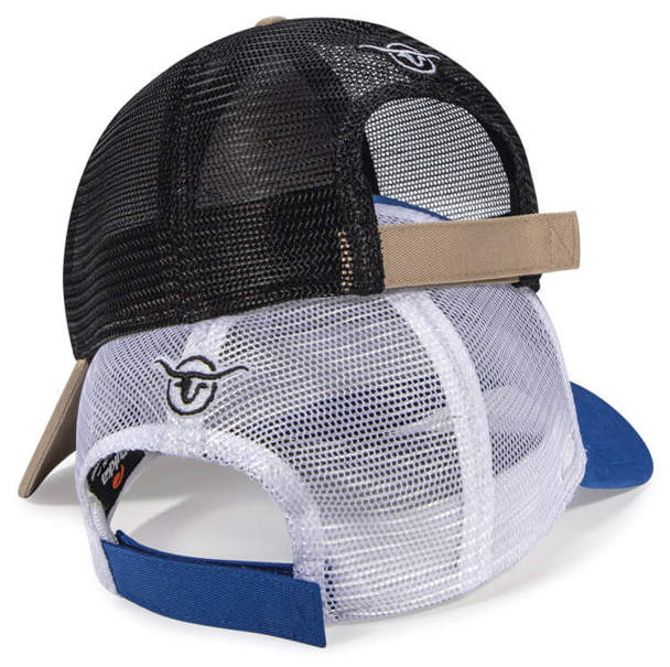 Stack of Ultra-Fit Hats featuring Trucker Mesh on the Side & Back Panels