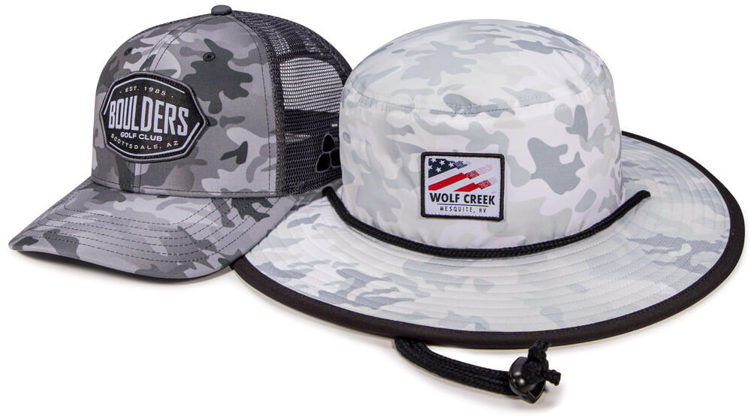 Pair of Golf custom hats featuring new OptiCam TriTech color options