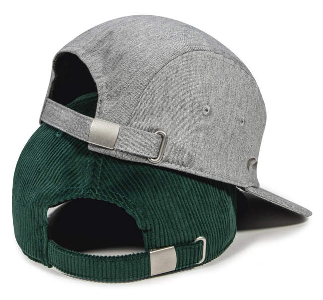 Stack of Custom Headwear featuring Metal Buckle Closures