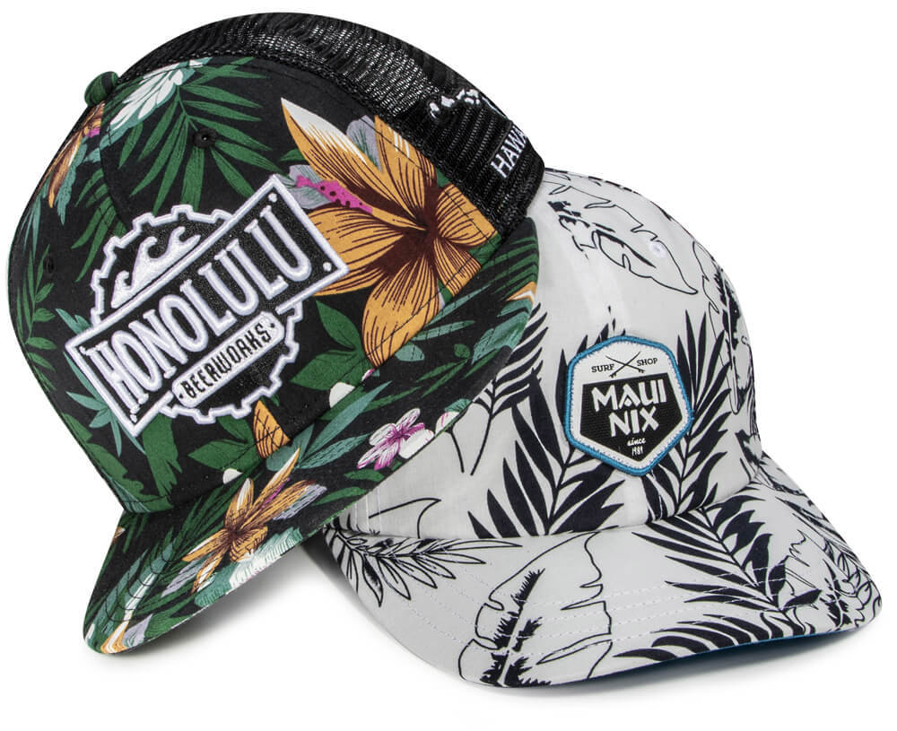 Custom Headwear featuring Aloha & Horsetail Specialty Fabrics