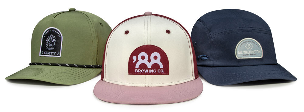 Group Shot of Custom Headwear featuring Our Eco-Friendly EcoWeave Fabric