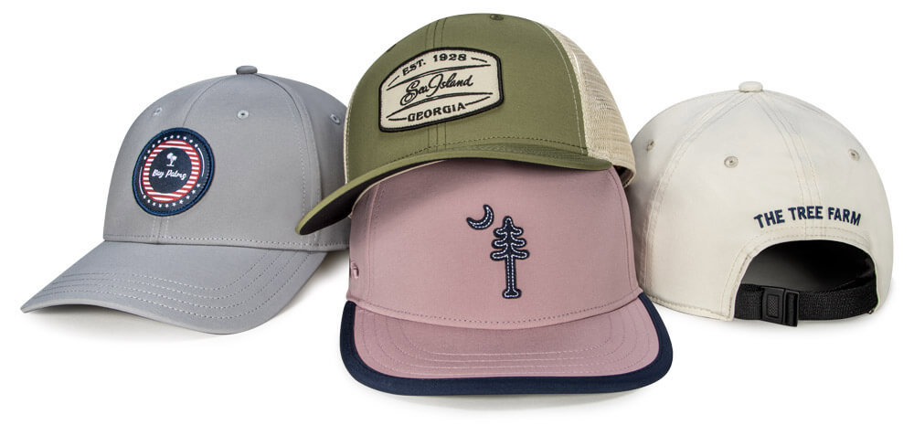 Group Shot of Custom Golf Headwear featuring Our Eco-Friendly EcoWeave Fabric