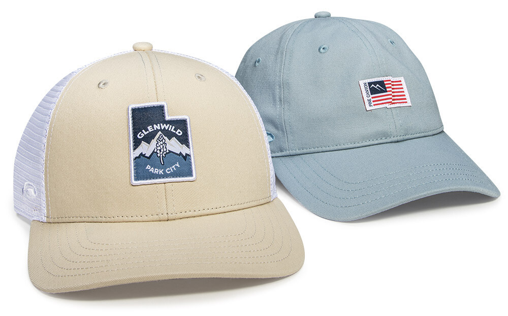 Spring Seasonal Cotton Twill Colors featured on a pair of Custom Golf Hats